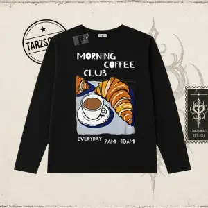 Unisex Morning Coffee Club Biskilet Yaka  Long Sleeve Beyaz