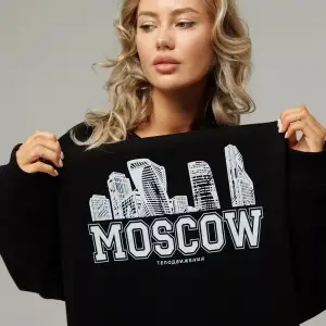 Unisex Moscow Bisiklet Yaka Sweatshirt Siyah