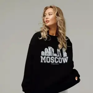 Unisex Moscow Bisiklet Yaka Sweatshirt Siyah