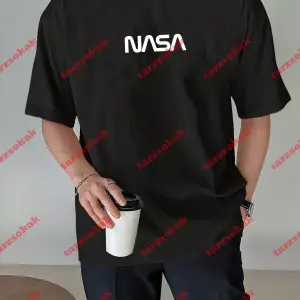 Unisex Nasa Baskılı Tshirt Beyaz