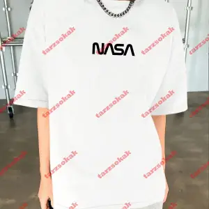 Unisex Nasa Baskılı Tshirt Beyaz