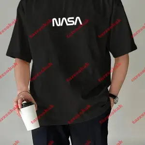 Unisex Nasa Baskılı Tshirt Beyaz