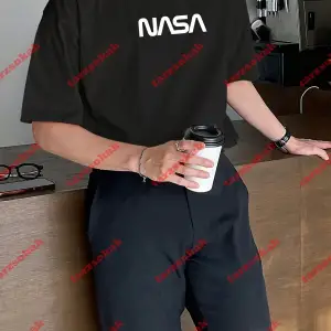 Unisex Nasa Baskılı Tshirt Beyaz