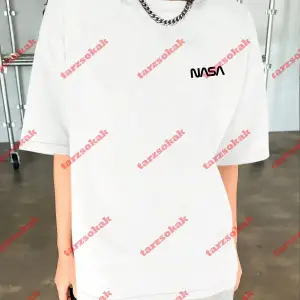 Unisex Nasaa Baskılı Tshirt Beyaz