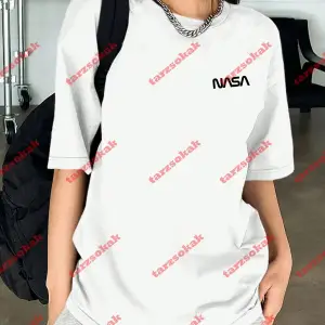 Unisex Nasaa Baskılı Tshirt Beyaz