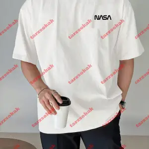 Unisex Nasaa Baskılı Tshirt Beyaz