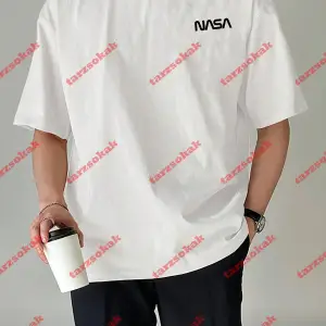 Unisex Nasaa Baskılı Tshirt Beyaz