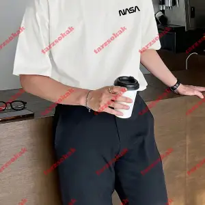 Unisex Nasaa Baskılı Tshirt Beyaz