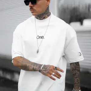 Unisex One Kol Hilal Baskılı Oversize %100 Pamuk