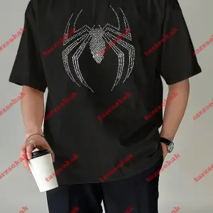 Unisex Örümcek Baskılı Tshirt Beyaz