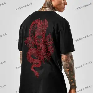 Unisex Oversize Dragon Baskılı Beyaz
