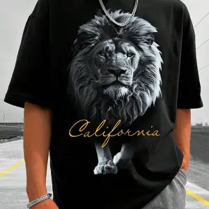 Unisex Oversize Kalıp Aslan & Harf Grafikli Harajuku Style