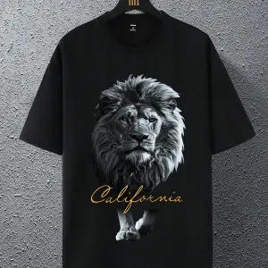 Unisex Oversize Kalıp Aslan & Harf Grafikli Harajuku Style