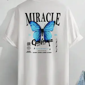 Unisex Oversize Kalıp Kelebek & Harf Grafik Damla Omuz Harajuku Style