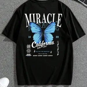 Unisex Oversize Kalıp Kelebek & Harf Grafik Damla Omuz Harajuku Style