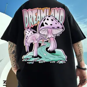 Unisex Oversize Kalıp Mantar ve Harf Grafikli Harajuku Style