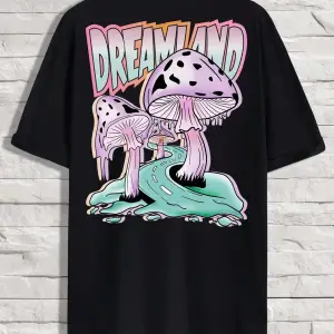 Unisex Oversize Kalıp Mantar ve Harf Grafikli Harajuku Style