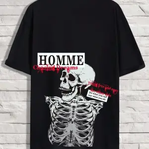 Unisex Oversize Kalıp Sloganlı ve İskelet Baskılı Harajuku Style