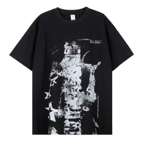 Unisex Oversize Kalıp Yıldız & Slogan Grafikli Harajuku Style