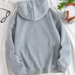 Unisex Oversize Kapüşonlu Kanguru Cepli Adicats Baskılı Gri