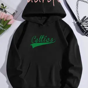 Unisex Oversize Kapüşonlu Kanguru Cepli Celttics Baskılı Siyah
