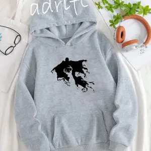 Unisex Oversize Kapüşonlu Kanguru Cepli Harry Potter Baskılı Gri