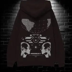 Unisex Oversize Kapüşonlu Kanguru Cepli Resro Futurısm Baskılı Sweatshirt Hoodie Beyaz