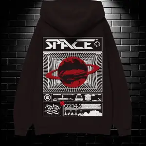 Unisex Oversize Kapüşonlu Kanguru Cepli Space Worldred Baskılı Sweatshirt Hoodie Beyaz