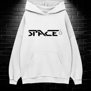 Unisex Oversize Kapüşonlu Kanguru Cepli Space Worldred Baskılı Sweatshirt Hoodie Beyaz