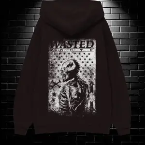 Unisex Oversize Kapüşonlu Kanguru Cepli Wasted Baskılı Sweatshirt Hoodie Beyaz