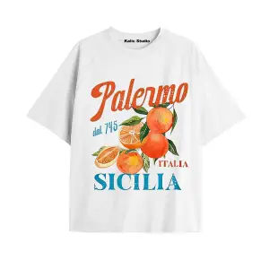 Unisex Oversize Palermo Sicilia Tshirt Beyaz