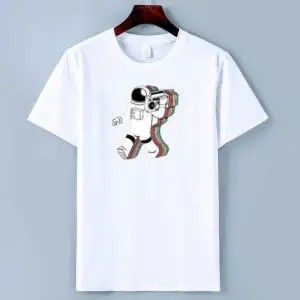 Unısex Oversıze Pamuklu Astronot Baskılı Siyah Beyaz Indigo Renk T-shirt