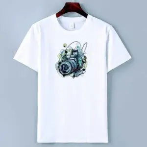 Unısex Oversıze Pamuklu Fotograf Makinası Baskılı Siyah Beyaz Indigo Renk T-shirt