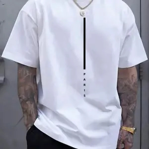 Unisex Paris Çizgi Baskılı Oversize %100 Pamuk