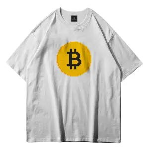 Unisex Pixel Bitcoin Beyaz Tshirt