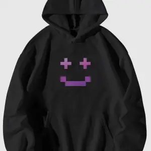 Unisex Pixel Yüz Baskılı Kanguru Cepli Kapüşonlu Sweatshirt Hoodie Siyah