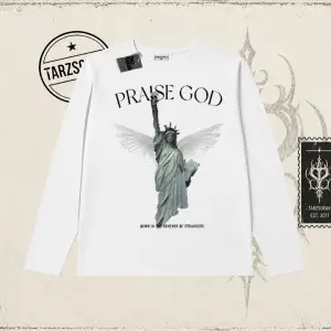 Unisex Praise God Biskilet Yaka  Long Sleeve Beyaz