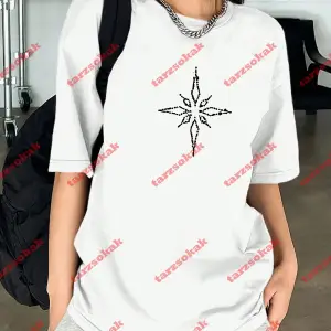 Unisex Pusula Baskılı Tshirt Beyaz