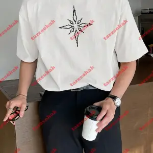 Unisex Pusula Baskılı Tshirt Beyaz