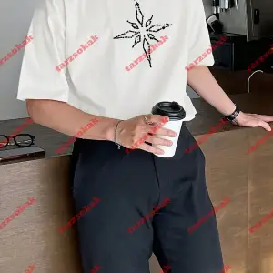 Unisex Pusula Baskılı Tshirt Beyaz