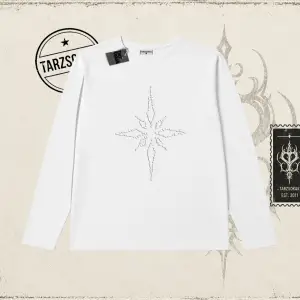 Unisex Pusula Biskilet Yaka  Long Sleeve Beyaz