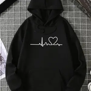Unisex Ritim Baskılı Kapüşonlu Sweatshirt Siyah