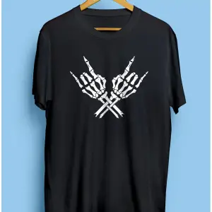 Unisex Rock Metal Işaret Iskelet El Tasarım Baskılı Tişört