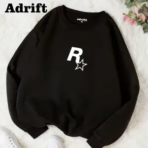 Unisex RockStar Baskılı Bisiklet Yaka Sweatshirt Siyah