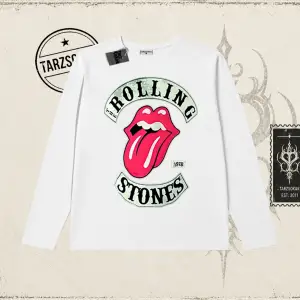 Unisex Rolling Stones 1978 Biskilet Yaka  Long Sleeve Beyaz