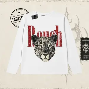 Unisex Rough Leopar Biskilet Yaka  Long Sleeve Beyaz
