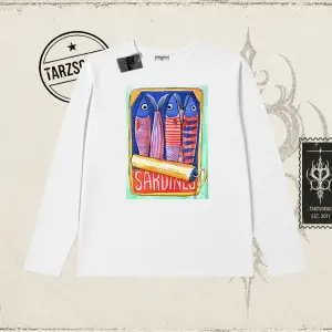 Unisex Sardines Tin Biskilet Yaka  Long Sleeve Beyaz