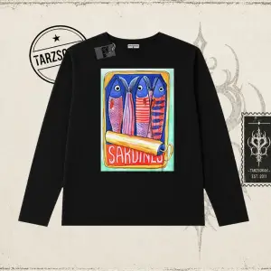 Unisex Sardines Tin Biskilet Yaka  Long Sleeve Beyaz
