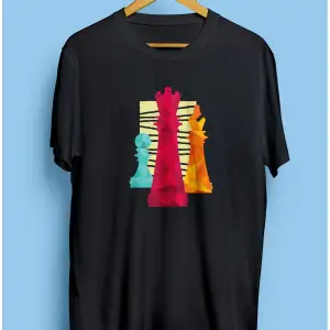 Unisex Satranç Oyun Taş Tasarım Baskılı Tişört