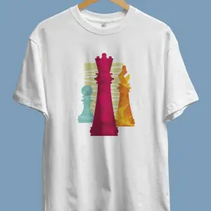 Unisex Satranç Oyun Taş Tasarım Baskılı Tişört